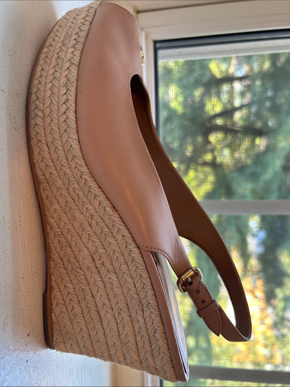 Coach Nude/Tan Leather Peep-Toe Slingback Flats - Picture 10 of 11